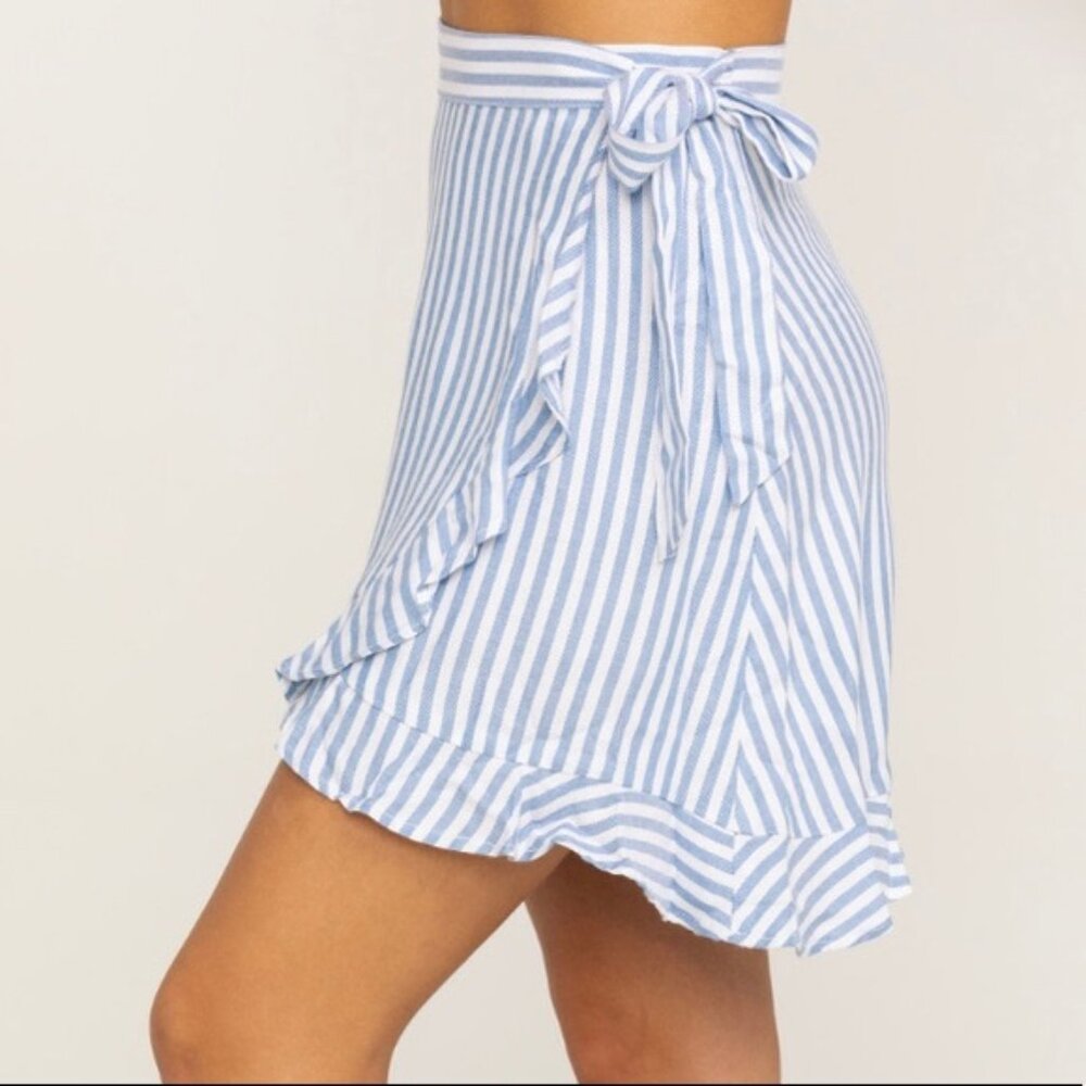 Show Me Your MuMu Blue & White Striped Wrap Mini Roam Skirt XS